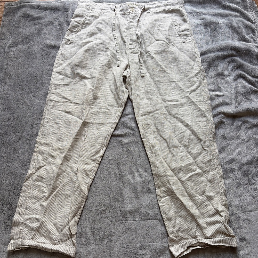 Joseph & Feiss‎ Pants Mens 36x32 (38x29) Linen Beige Stripe Lightweight Casual
